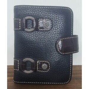 Brighton Bifold Black Brown Pebbled Leather Wallet Kisslock Coin Snap Closure